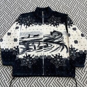 Vintage 90s Art Unlimited Fleece Jacket Winter Snow Full Zip Navy Blue Large‎